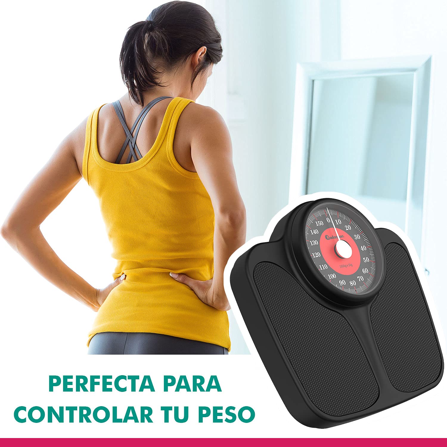Adamson A23 Báscula para Peso Corporal - Hasta 160kg - Báscula XL de Baño Analógica Oversize 36x35cm - Superficie de Goma Antideslizante Números Grandes - Duradera con 20 Años de Garantía