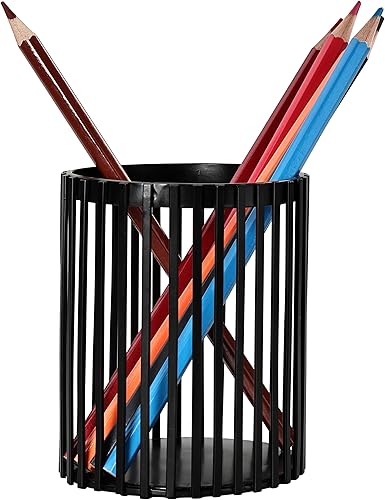 Soporte para bolígrafo negro para escritorio, vaso de metal para lápices, lindo vaso de brochas de maquillaje, soporte para brochas de maquillaje de