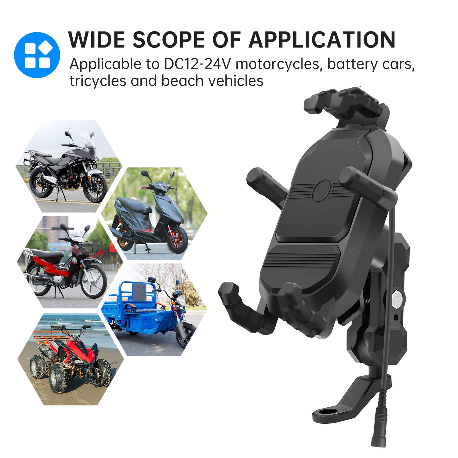YUYTE Soporte para Teléfono de Motocicleta 2 en 1 con Rotación de 15W 720 Apto para Teléfonos Inteligentes de 3, 5, 6 y 5 Pulgadas, Diseño a Prueba de Lluvia