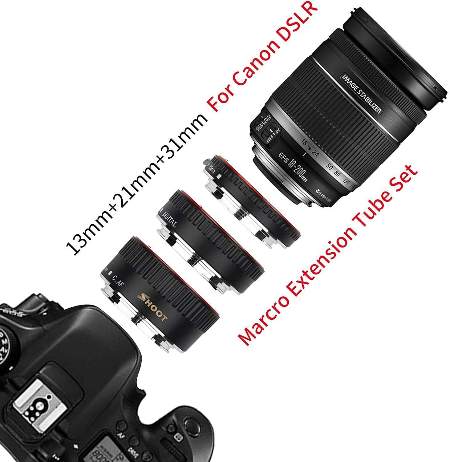 Ensemble de tubes d'extension macro autofocus avec anneau pour appareils photo reflex numériques Canon EOS EF 1100D 700D 650D 600D 550D 500D 450D 400D 350D 300D 100D 70D