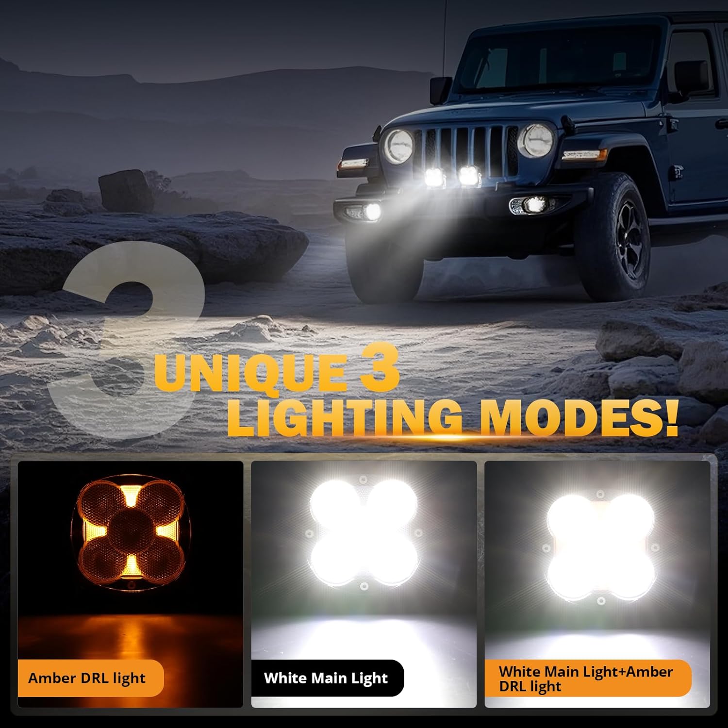 Auxbeam 4.5 inch 128W Led Pods, XP-Ultra Series 15200LM Flood Beam Offroad Pod Lights with DRL & Amber Covers, Cube LED Ditch Lights Amber Fog Light Bar for Jeep UTV ATV Off Road