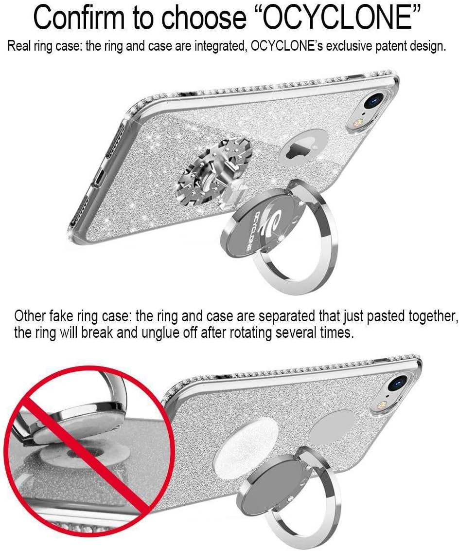 OCYCLONE iPhone 6s Plus Case, iPhone 6 Plus Case, Cute Glitter Luxury Bling Diamond Rhinestone Bumper with Ring Kickstand Protective Girly iPhone 6s Plus 6 Plus Case for Women Girl - Silver