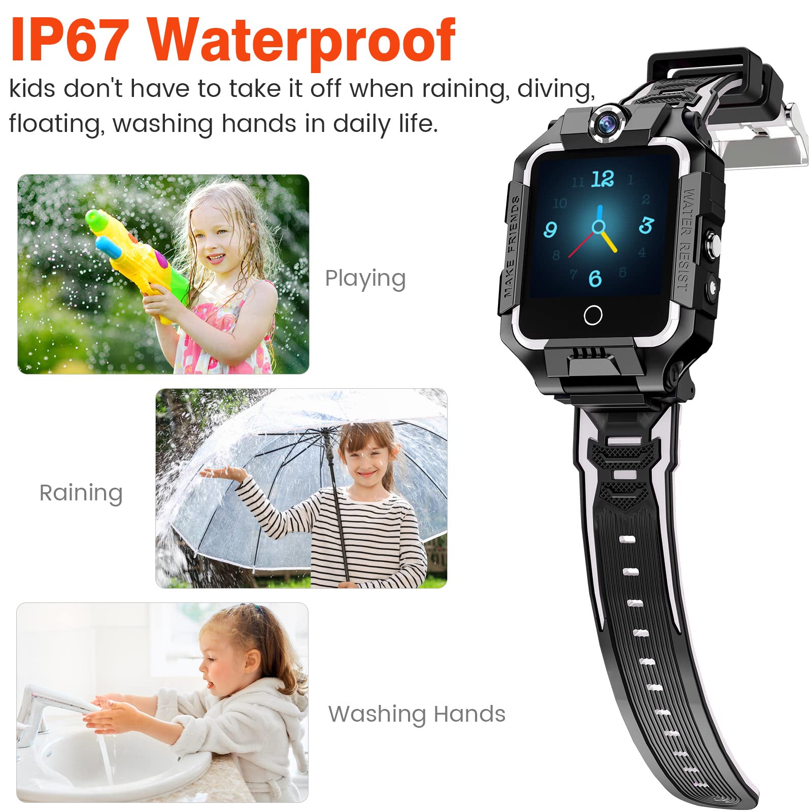 Ele ELEOPTION 4G Smart Watch per Bambini con GPS, Doppia Fotocamera a 360°, Videochiamata WiFi, Contapassi SOS, Impermeabile IP67 - per Ragazze e Ragazzi