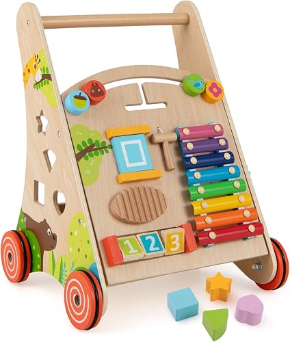 BABY JOY Andador de madera con centro de actividades para empujar y — Andadores