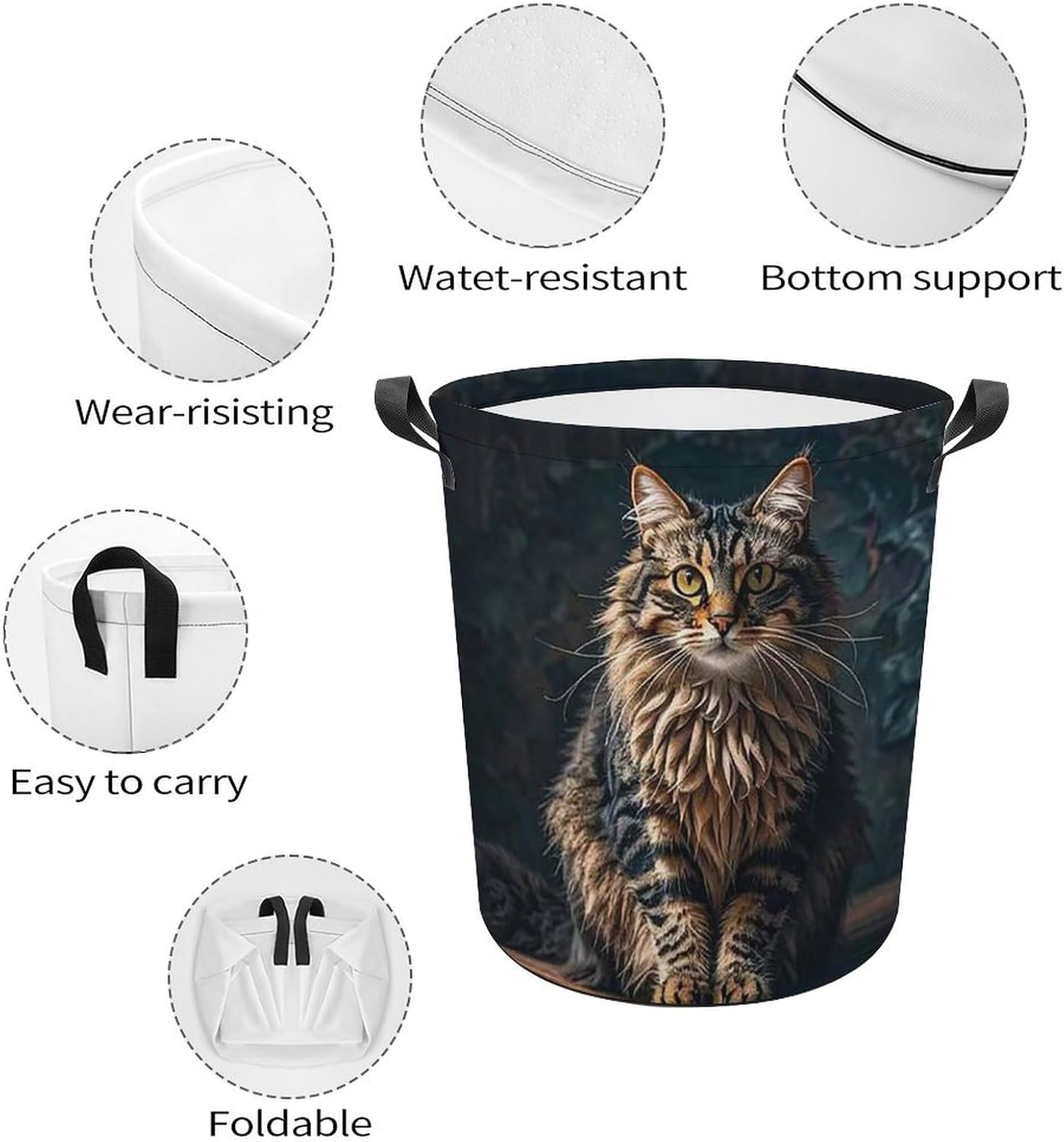 13.8 × 13.8 × 17.3 Inches Collapsible Laundry Baskets Cute Cat Printed Waterproof Laundry Hamper Foldable Dirty Clothes Storage Bin for Bathroom Bedroom Office image 4