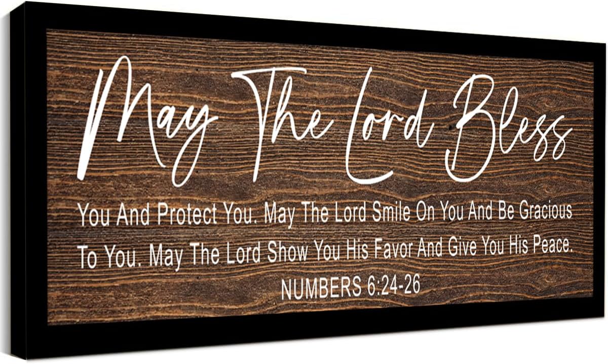 Numbers 6:24-26 Wall Decor,May The Lord Bless Wall Art Print Framed Canvas,Rustic Christian Bible Verse Scripture Wall Art Decor for Christian Prayer Room Home Office