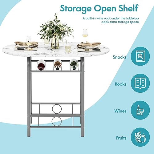 Miniatura 3 de Flamaker Mesa de comedor para 2, juego de mesa redonda y sillas de 3 piezas, mesa de cocina pequeña para desayuno, mesa de grano de madera y estante