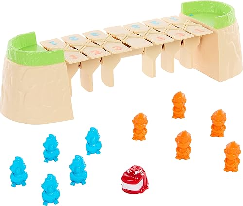 Mattel Games Greedy Gator - Juego para niños para 2 jugadores para familias y fiestas, consigue que los monos atraviesen el puente primero con el