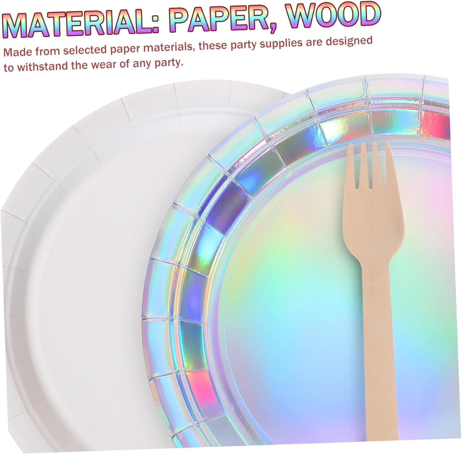 Cabilock 25sets Iridescent Neon Party Supplies for Birthday Wedding Bridal Shower Pizza Plates Cups Napkins