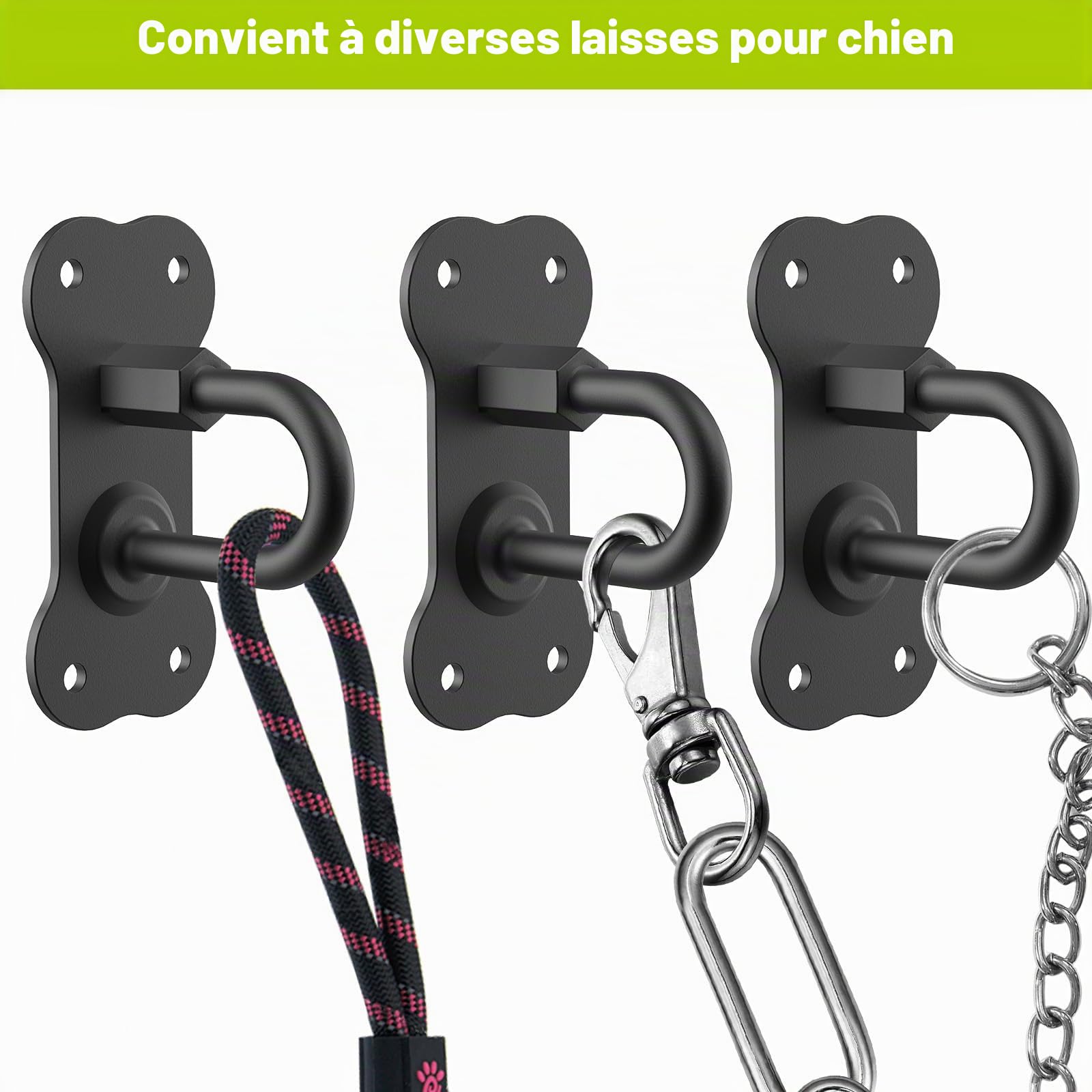 BeneLabel Support Laisse Chien Entrée Mural, Porte-Laisse Mural pour Animal Compagnie Cintre Mur Chien Mur d'Entrée pour l'intérieur et l'extérieur, Universel Grands/Moyens/Petits Canidé, J Crochet