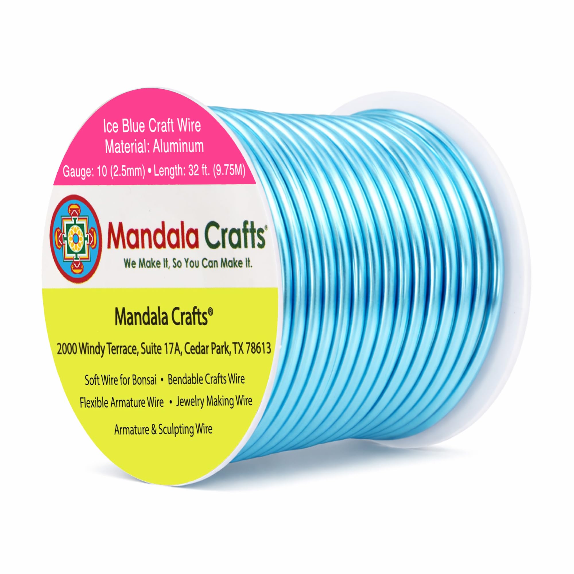 Mandala Crafts 10 Gauge Ice Blue Anodized Aluminum Craft Wire, 32 FT