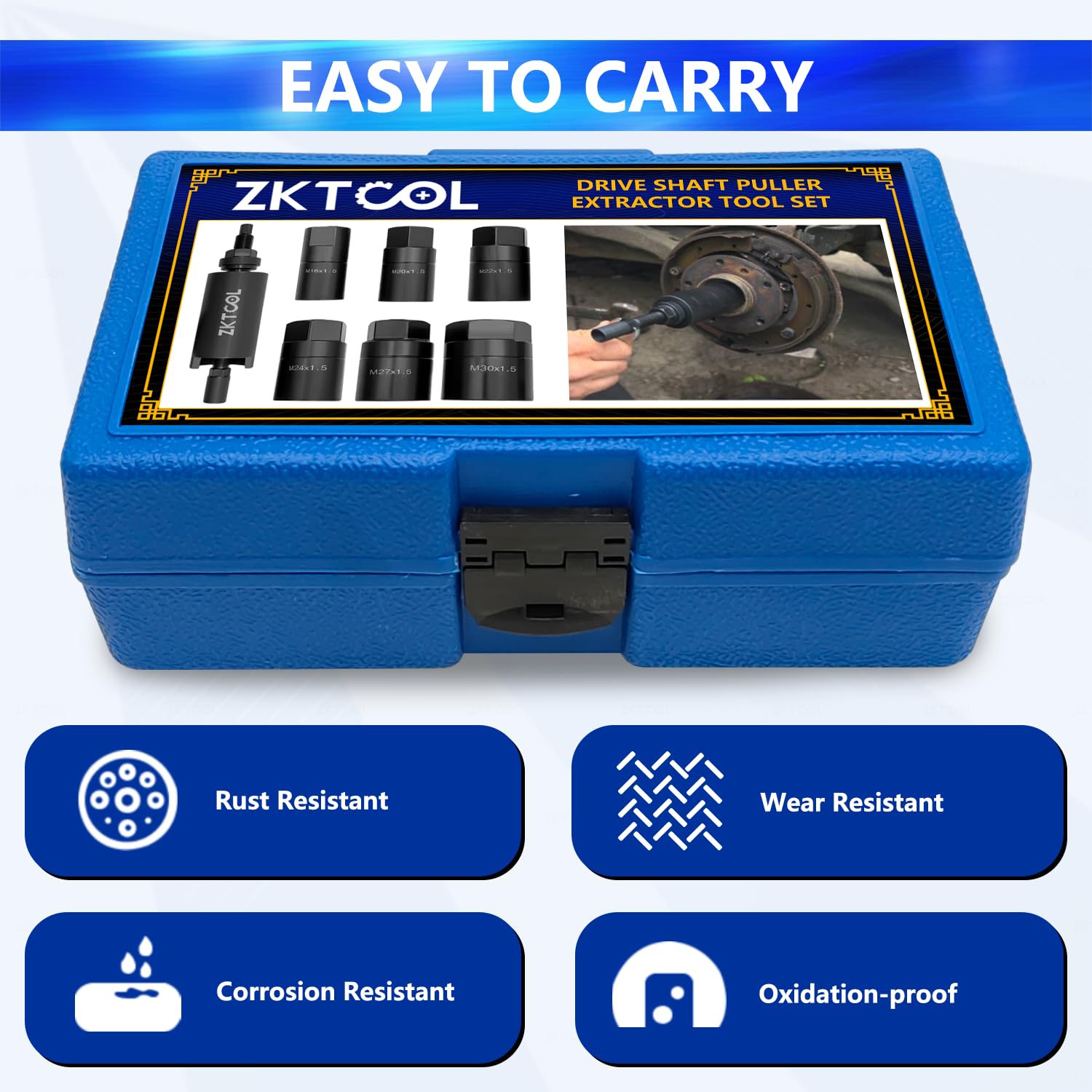 ZKTOOL 7-teiliges Werkzeug zum Entfernen der Antriebswelle, Kompatibel mit BMW, VW und den Meisten Anderen Modellen, mit 6 Adaptern M16, M20, M22, M24, M27, M30