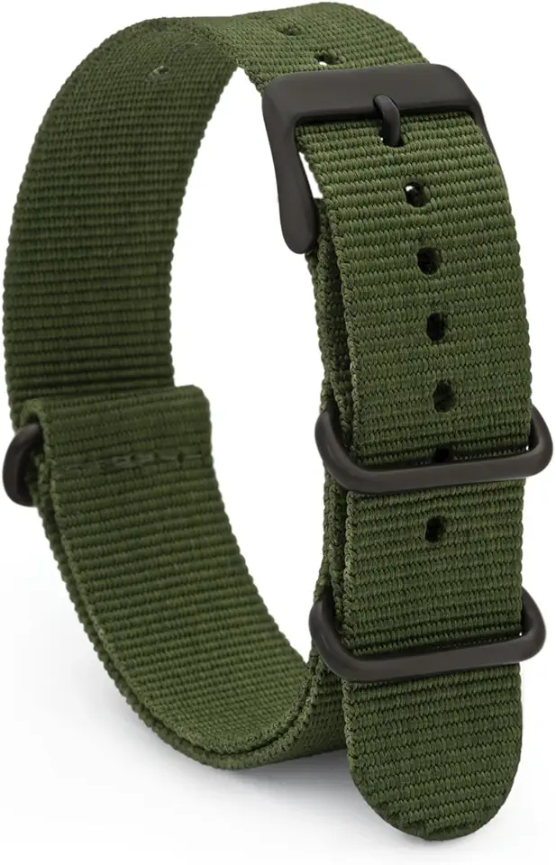 Pulseira de relógio estilo NATO de 20 mm, verde, nylon com fivela de aço inoxidável resistente