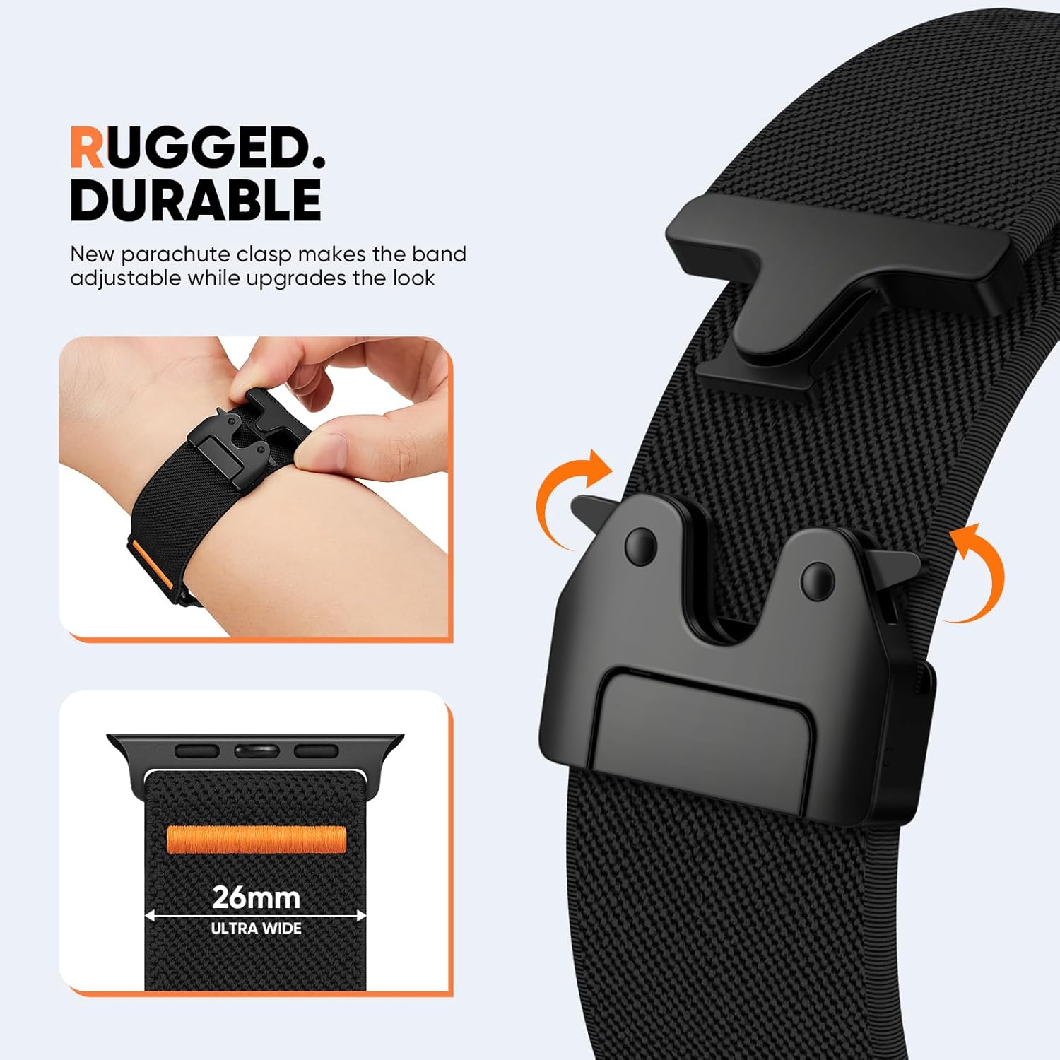 Stretchy Bands Compatible with Apple Watch Ultra 2 Band 49mm 46mm 45mm 44mm 42mm Men Women, Parachute Buckle Nylon Elastic Sport Strap Wristband for iWatch Ultra 3/SE/Series 11 10 9 8 7 6 5 4 3 - Image 2