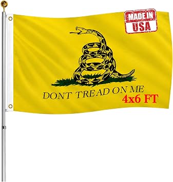 Double Sided Gadsden Flag 4x6 FT Outdoor- UV Fade Resistant 3Ply Dont Tread On Me Flags Banner- Libertarian Flag Canvas Header with Powerful Snake