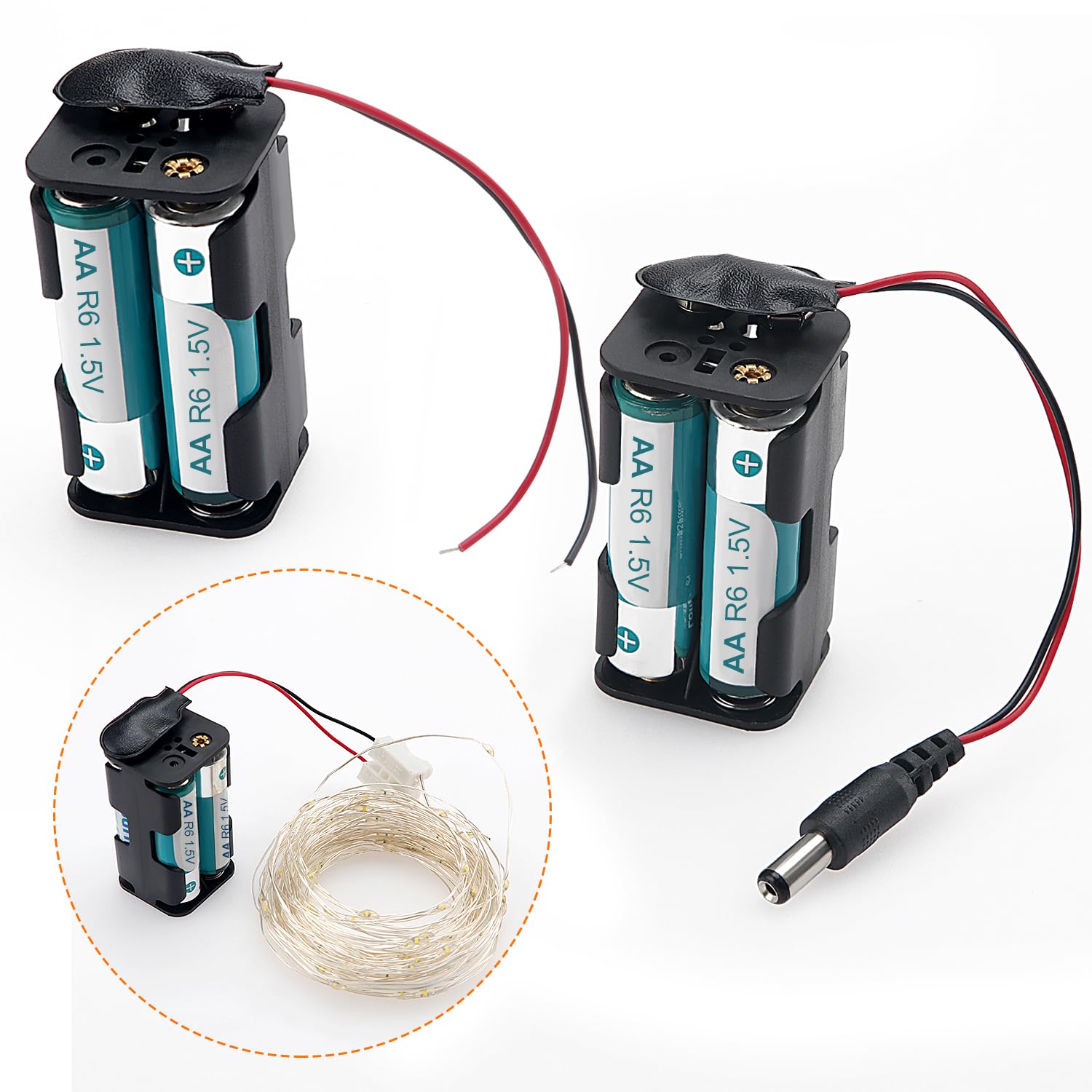 5 Supports De Pile AA Avec Interrupteur - Pour Circuit Imprimé, 1.5V, En ABS, Noir/argent