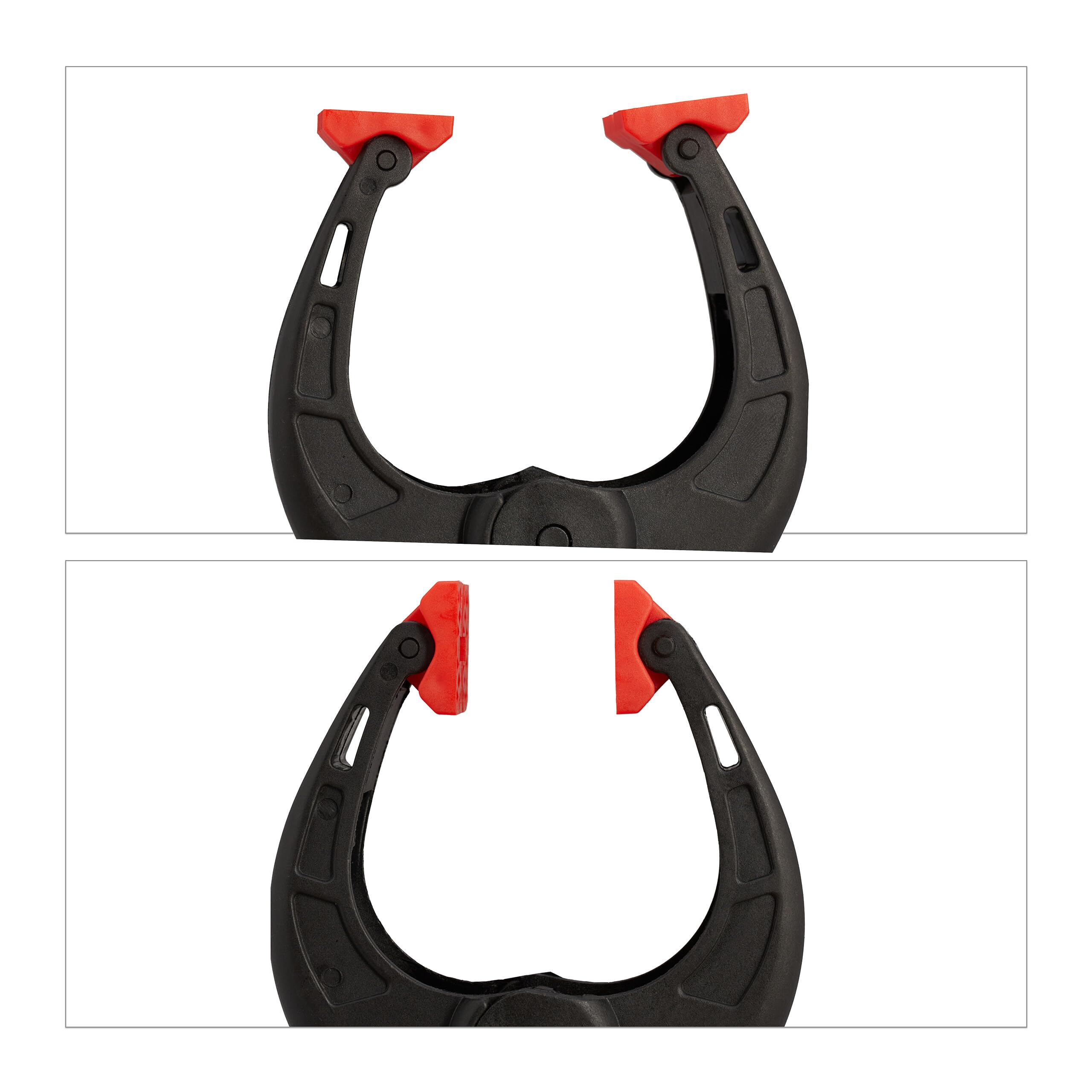 Relaxdays Lot de 8 Pinces de Serrage, écartement 7 cm, Force de Serrage 13 kg, antidérapantes, pivotantes, Noir - Rouge