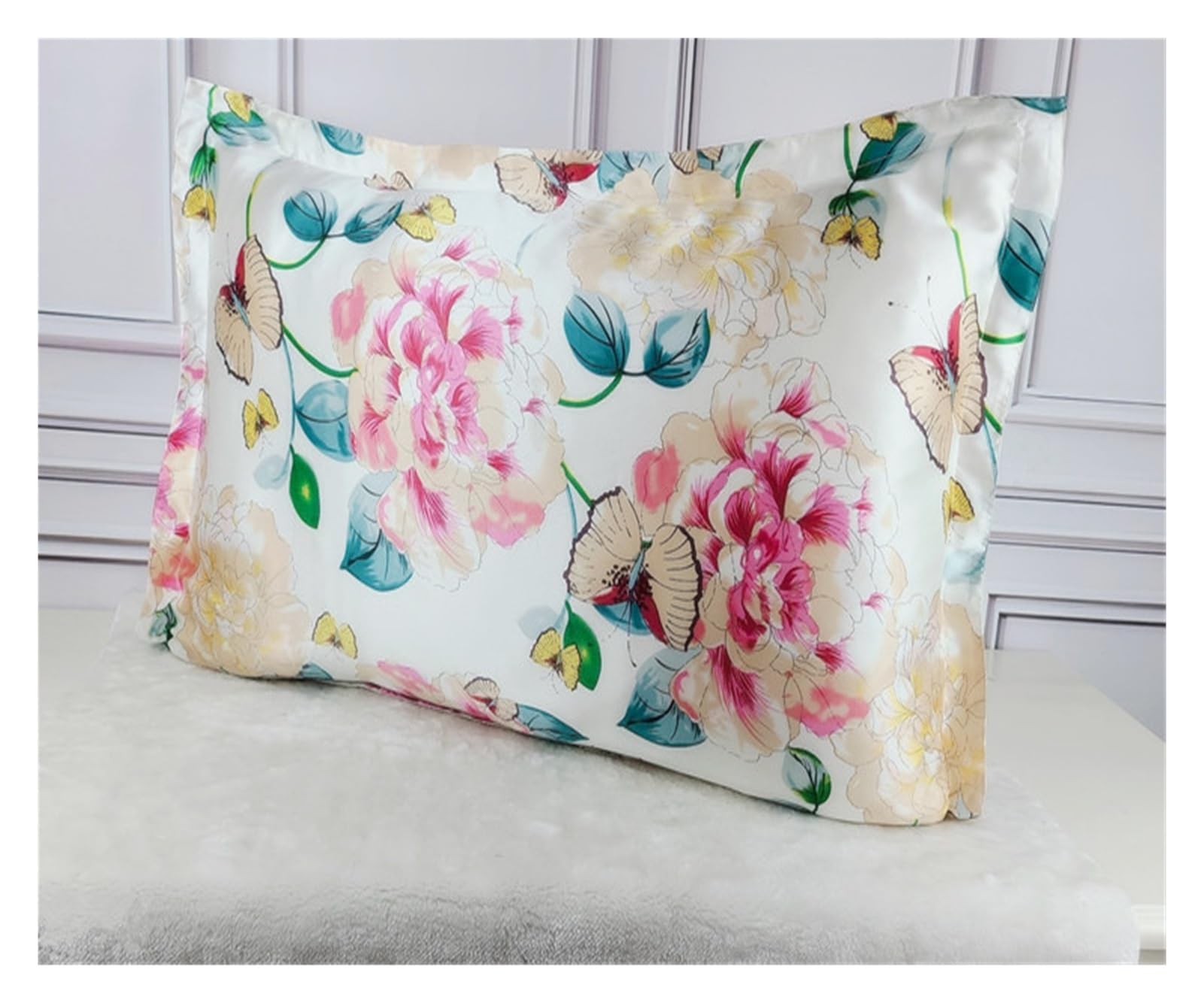 Silk Pillowcase 1pc Silk 19mm Satin Silk Printed Pillowcases Pillow Cases Envelope Closure Standard Queen King(13,48x74cm)