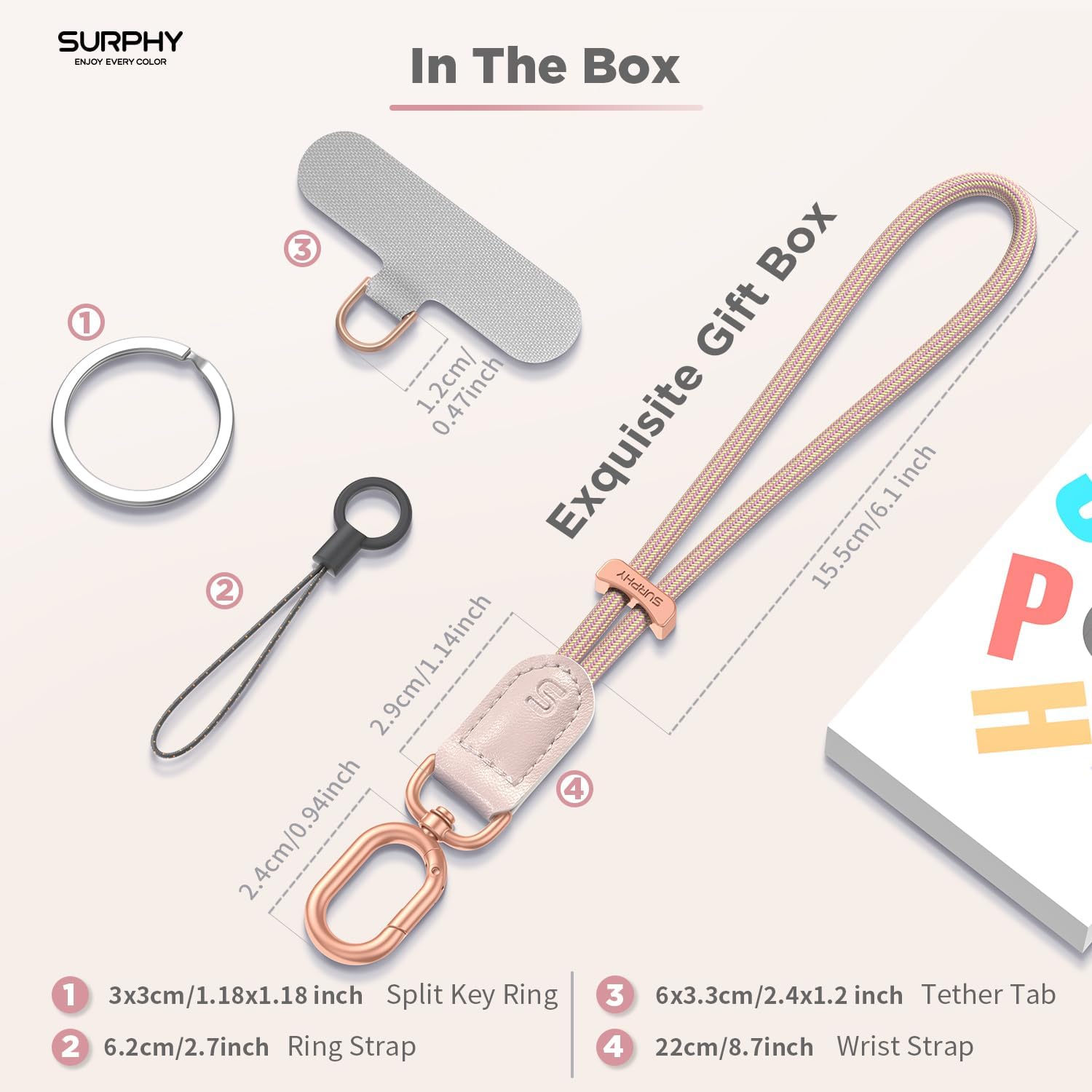 SURPHY Phone Wrist Strap, Keychain Wristlet, Phone Strap Charm with Tether Tab, Cellphone Lanyard Wrist, Key Chain for Women - Image 2