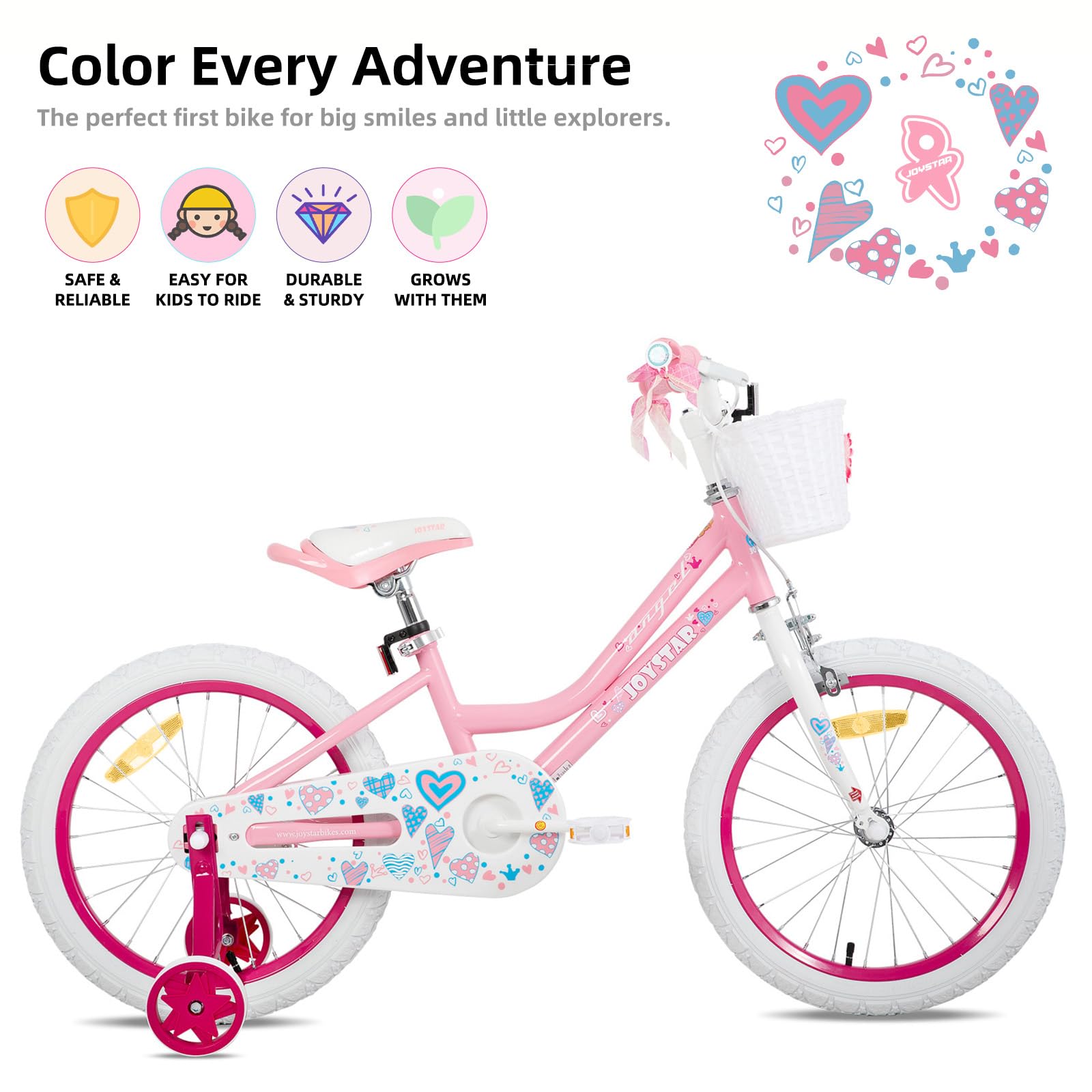 JOYSTAR 12/14/16/18 Zoll Kinderfahrrad für 2-8 Jahre alte Mädchen, 12/14/16/18 Zoll Mädchenfahrrad mit Stützrädern und Korb,Blau