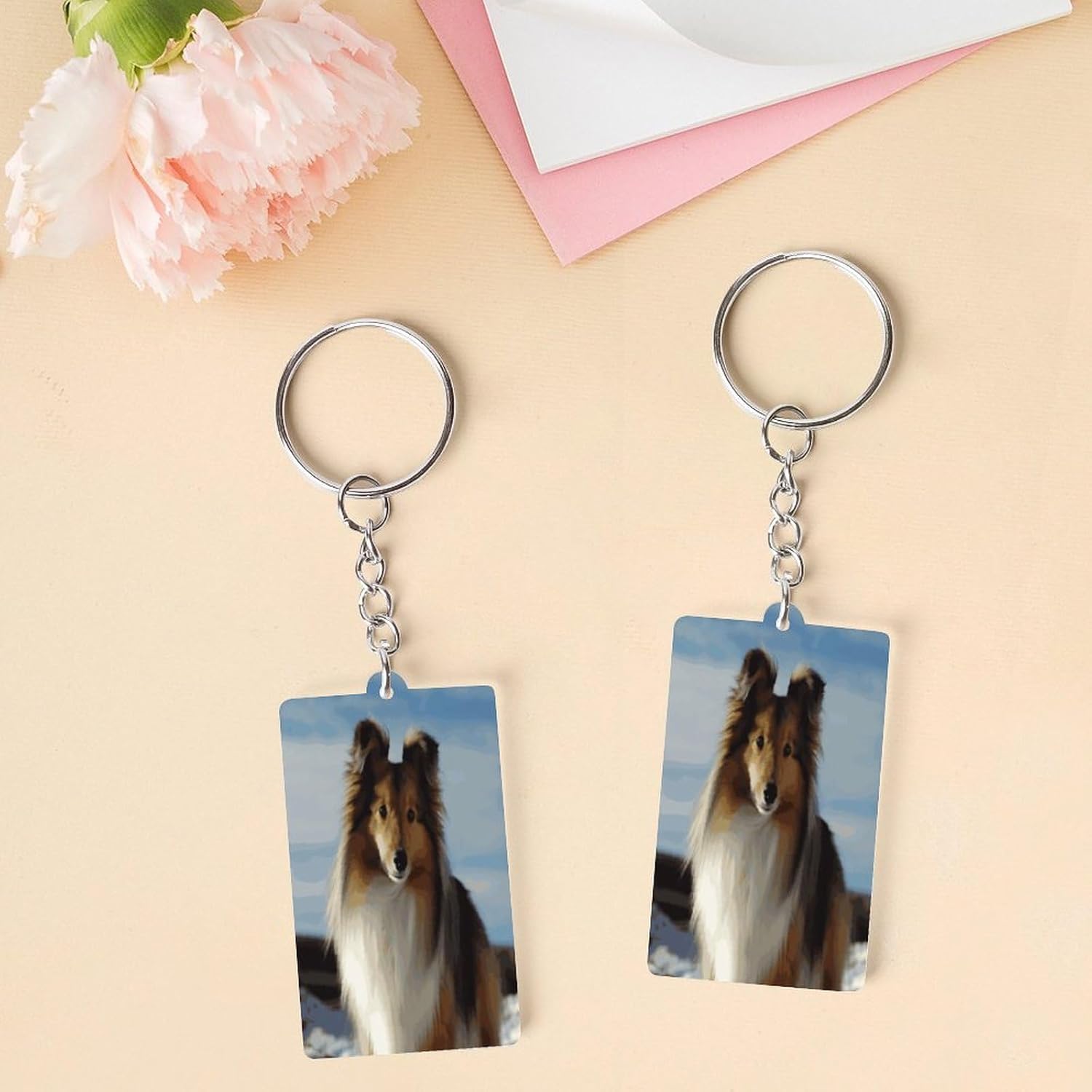 Cute Shetland Dog Key Chain Acrylic Keychain Key Rings image 3
