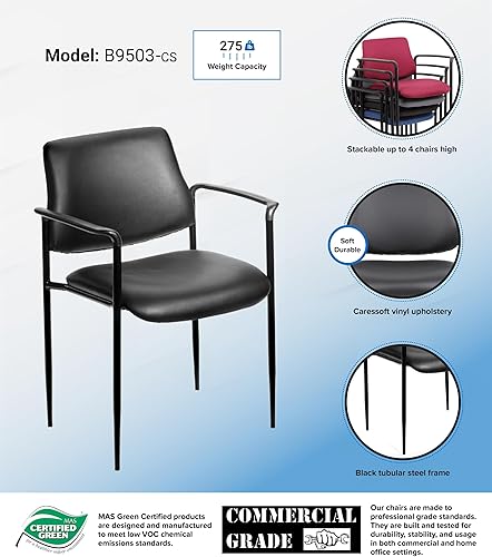 Miniatura 4 de Boss Office Products Caressoft Dimond - Silla apilable con brazos en color negro