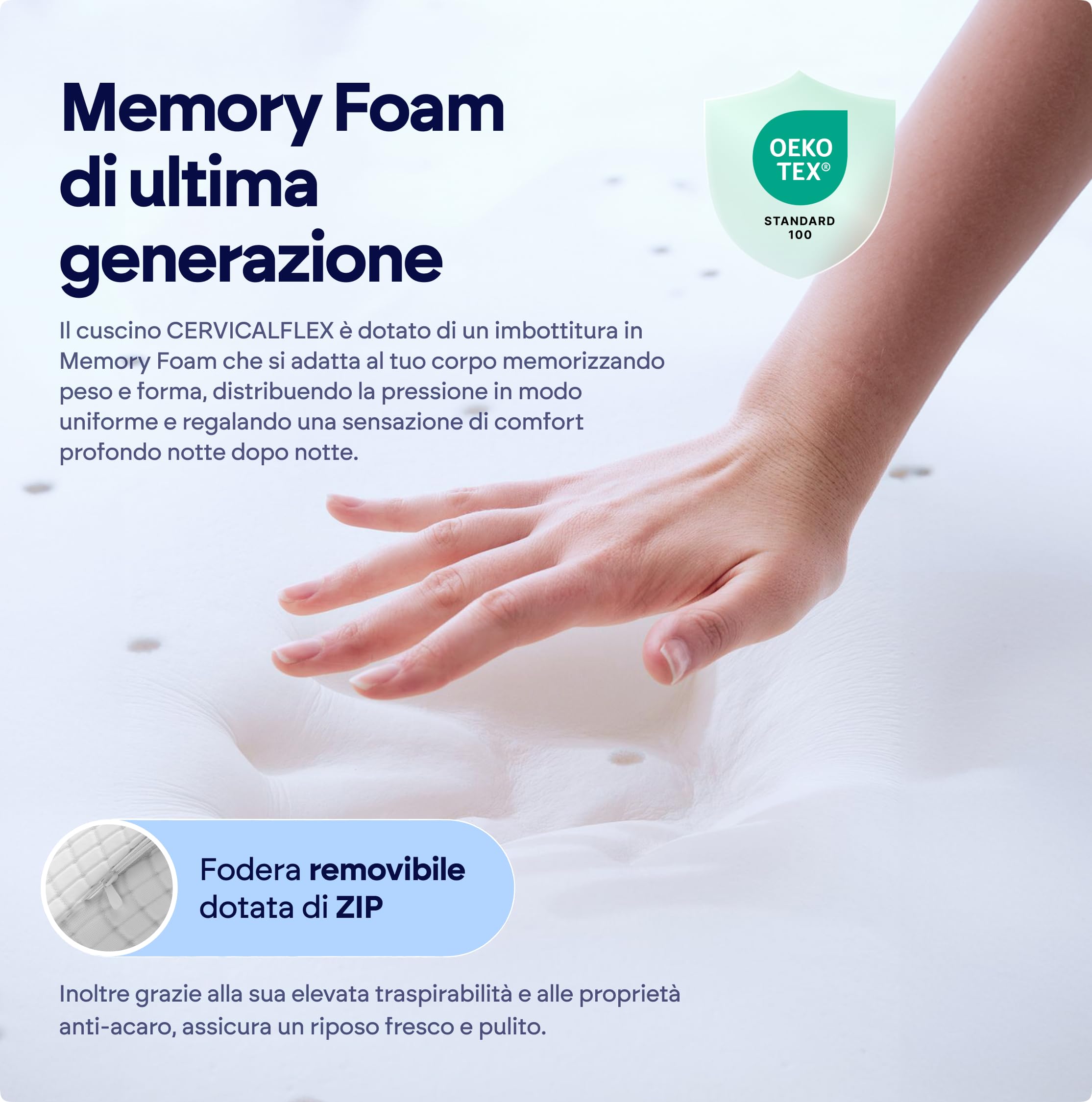 Shootforthestars Almohada cervical para dormir de espuma viscoelástica cómoda desde la primera noche – Almohada ortopédica cervical ergonómica para dormir de lado o boca arriba desenfundable y lavable