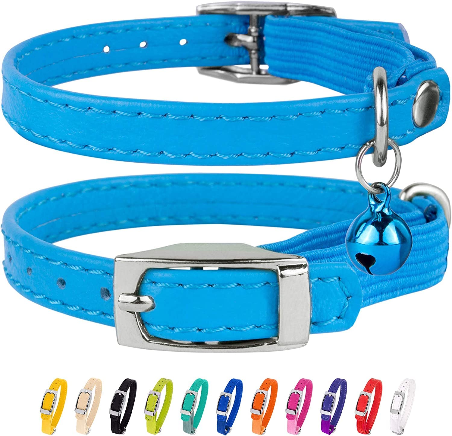 JK Katzenhalsband Leder – Sicherheitsband Mit Glöckchen, Elastisch, Gravierbar, Verschiedene Farben