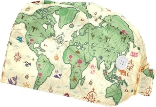 Colorful Ancient World Map 2 Pack Adjustable Working Cap with Buttons Elastic Bouffant Hats Head Scarf with Sweatband for Women Men