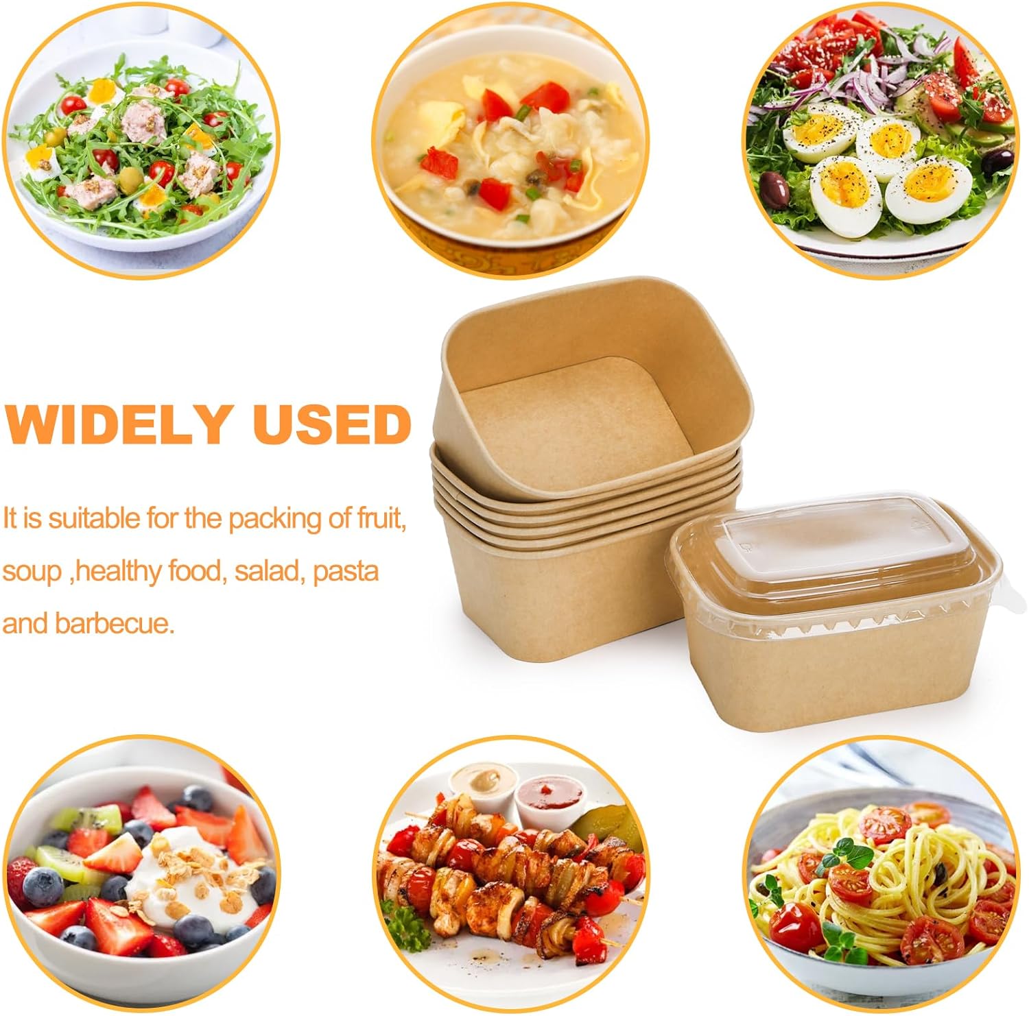 Yesland 50 Pack Compostable Rectangular Kraft Paper Bowls,32 Oz Disposable Cardboard Meal Prep Container with Lid, Microwave & Freezer Safe, Reusable, for Take-Out, Office Lunch, Picnic - Image 6