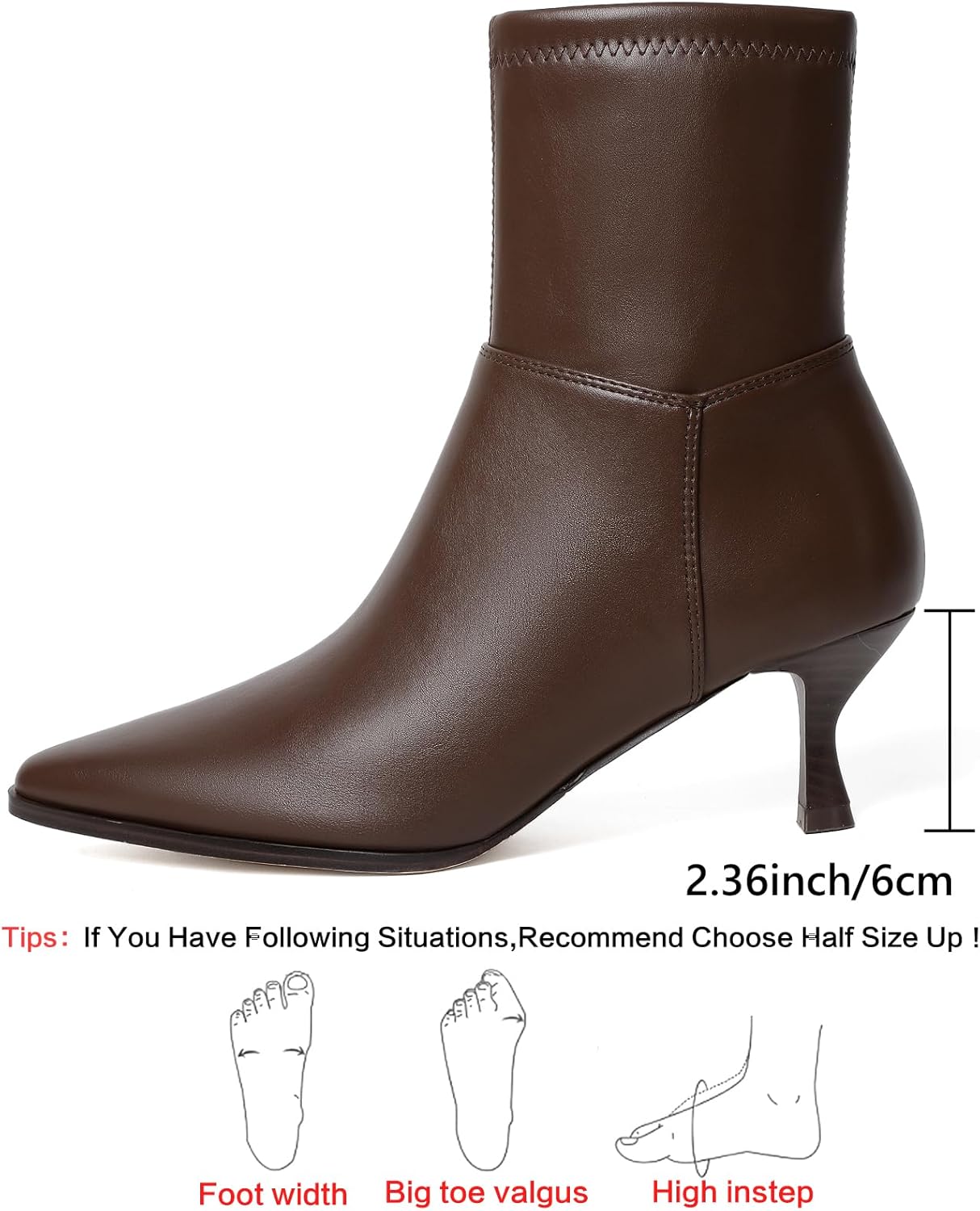 RIBONGZ Ankl Boots for Women Stiletto Kitten Heel Sexy Cowgirl Booties Side Zipper Pointed Toe Low heels Fall Dressy Mid Calf Short Fashion Winter Leather or Suede Work Party Office Shoes - Image 4