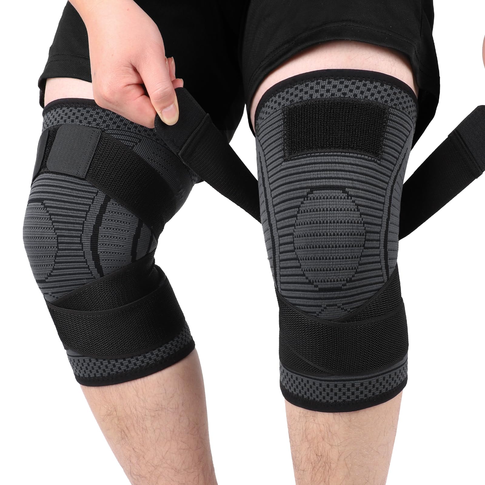Ruilaibao Plus Size Knee Support for Women Men Extra Large Brace 3xl 4xl 5xl for Obese People Arthritis Meniscus Tear Adjustable Knee Compression Sleeve for Sports Bodybuilding 2 Pack (Black, 5XL)