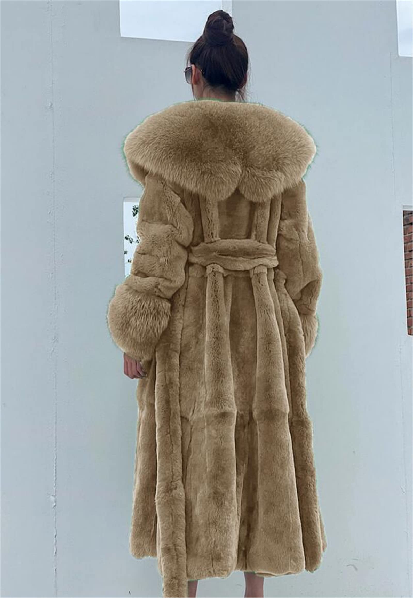 Cappotti Invernali da Donna con Collo in Pelliccia, Cappotto in Pelliccia Sintetica da Donna Cappotto Lungo Capispalla Caldo, Capispalla Larghi e Casual da Donna,Cachi,L