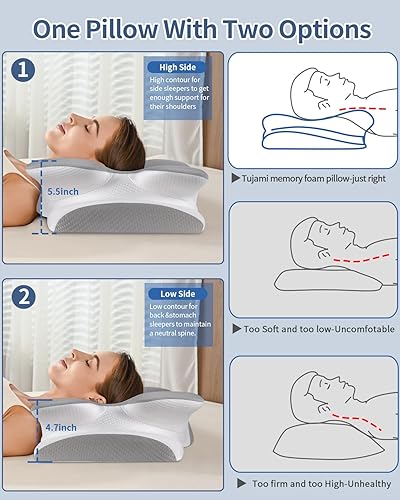 Miniatura 5 de Almohada cervical para aliviar el dolor de cuello para dormir, contorno suave, almohada ergonómica para dormir de lado de 2 alturas, almohada