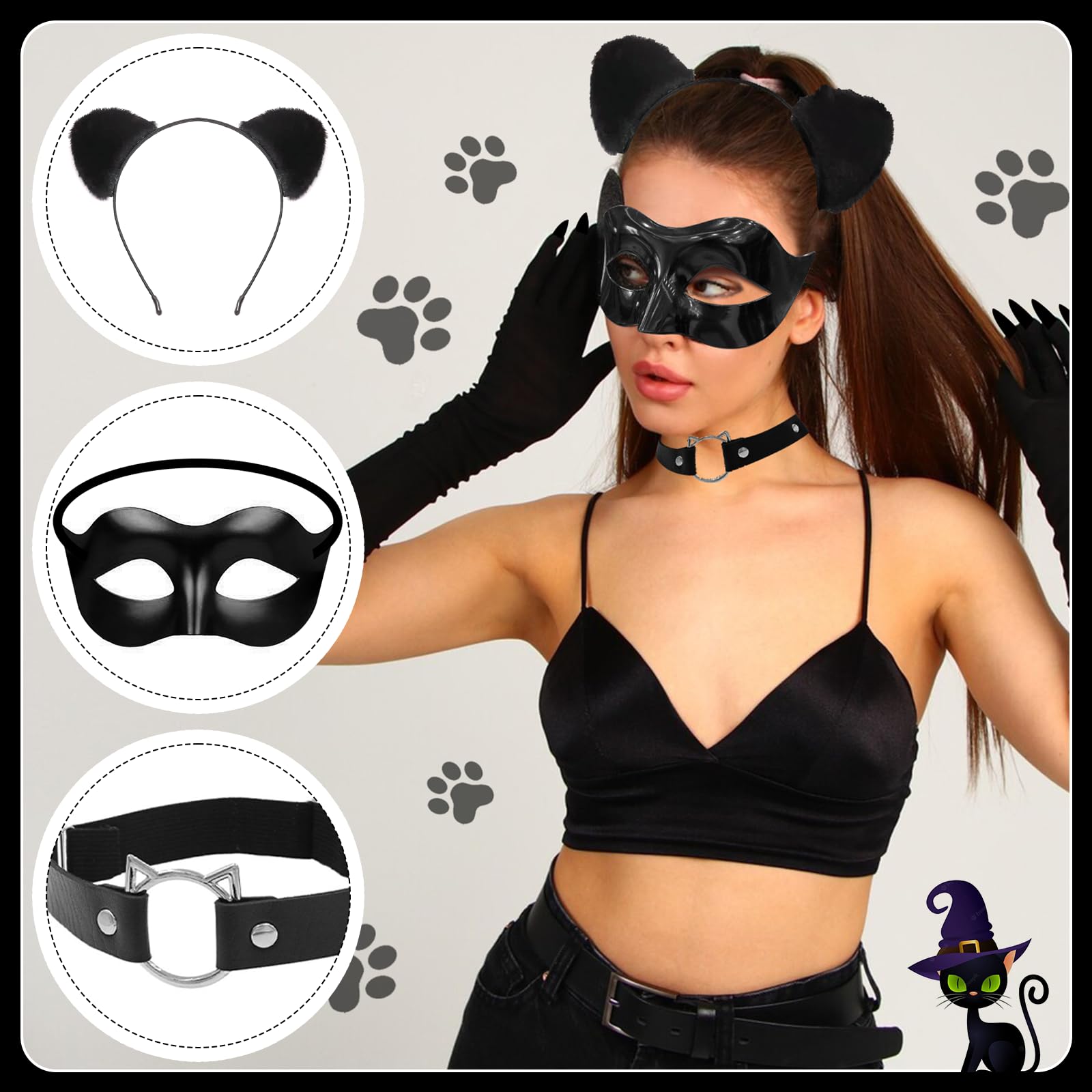 SAIIURV 6 Diademas De Orejas De Gato Negro – Accesorios De Felpa Para Halloween, Cosplay Y Fiestas, Válido Para Niños Y Adultos