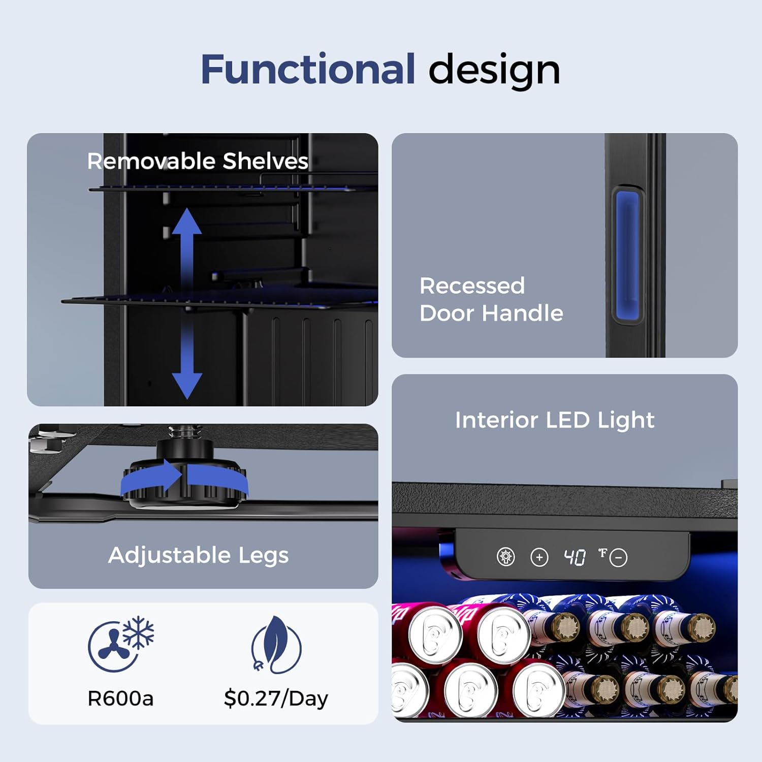 1.7 Cu.Ft Beverage Refrigerator Cooler - 68 Can Mini Fridge Glass Door for Drink Soda Beer Wine - Small Refrigerator for Bedroom Office Home Dorm Bar, Black