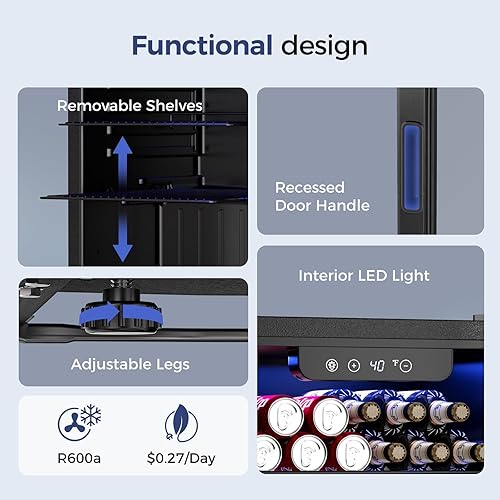 Miniatura 7 de Refrigerador de bebidas de 1.7 pies cúbicos  Mini puerta de vidrio para 68 latas para bebidas, refrescos, cerveza, vino, refrigerador pequeño para