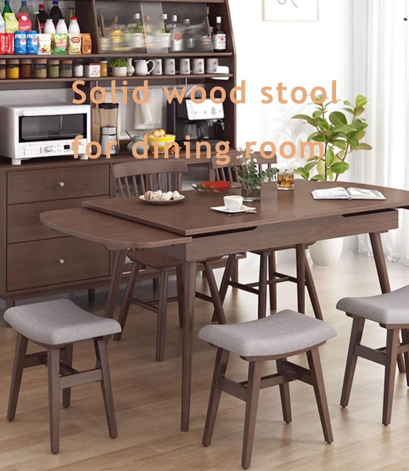 Wooden Vanity Stool, Modern Makeup Dressing Stool solid wood with upholstery saddle seat stool concave ergonomic chair easy to install for bedroom, dining room, home office 16 inch wide brown