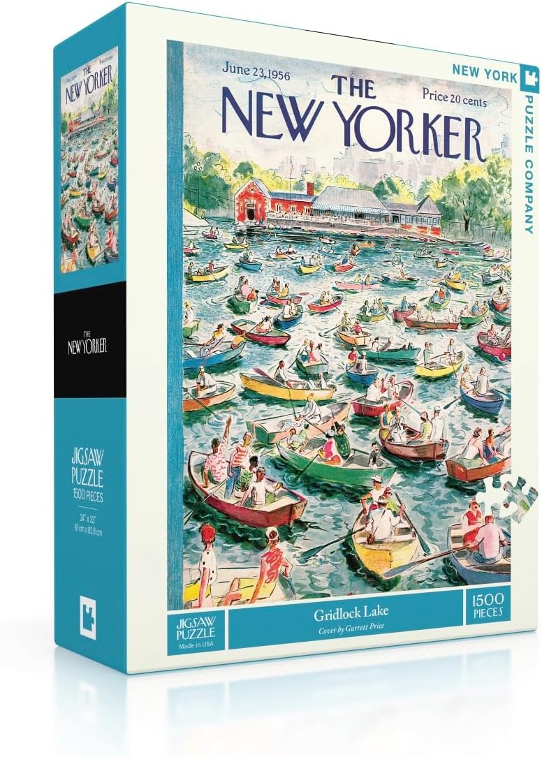 New York Puzzle Company - New Yorker Gridlock Lake - 1500 Piece Jigsaw Puzzle for Adults by Garrett Price