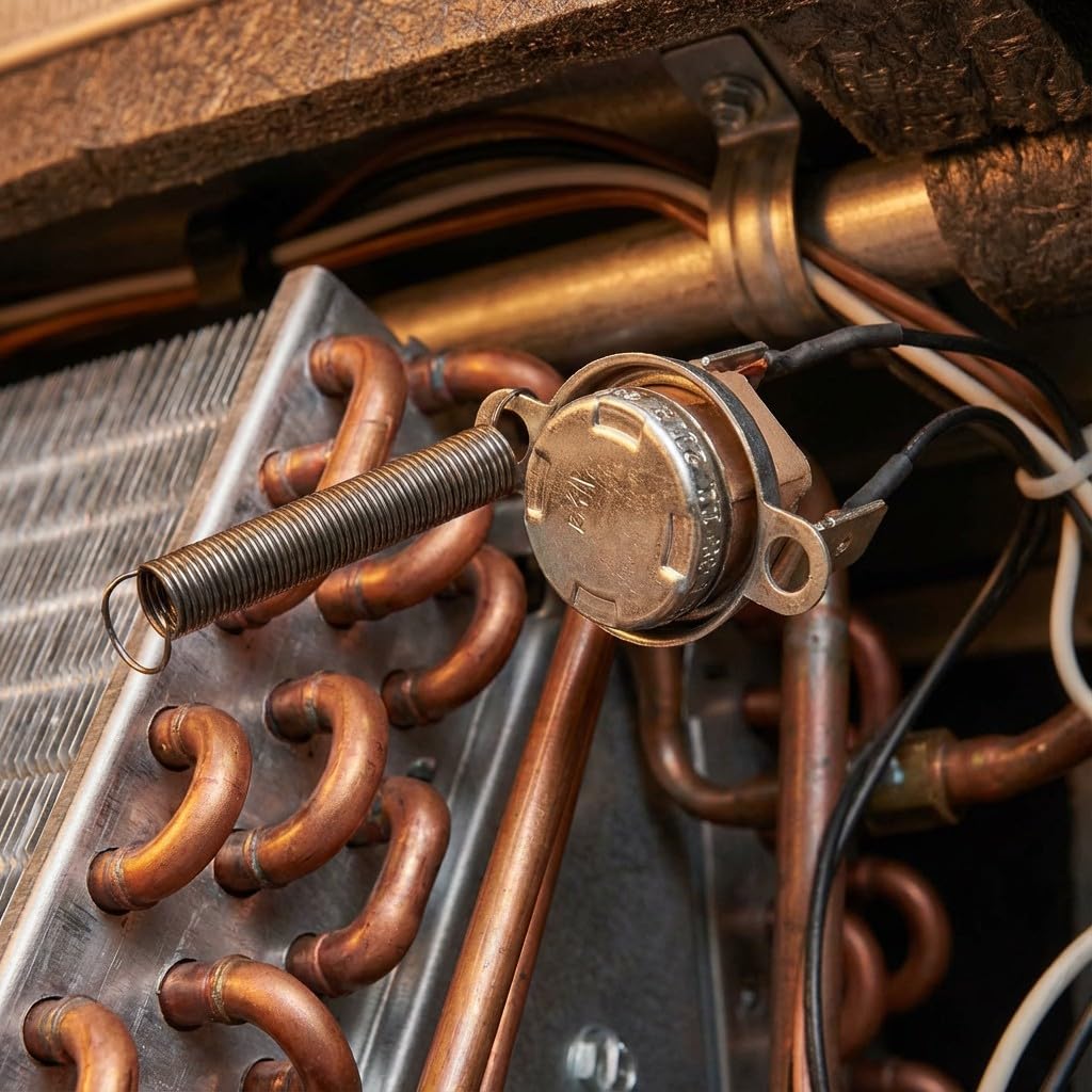 Termostato a pastiglia per fan coil con flangia NA 27–35°C chiusura 39–45°C