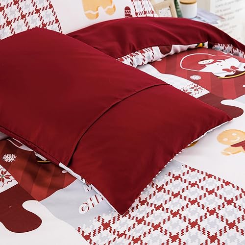 Miniatura 5 de Juego de funda de edredón de Navidad, tamaño King, reno, muñeco de nieve, pan de jengibre, juego de ropa de cama de 3 piezas, microfibra suave para