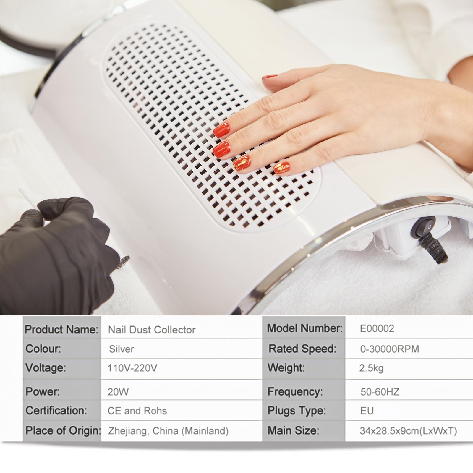 VOLTIX Aspirador de uñas profesional 40 W con 3 ventiladores – Aspirador de uñas silencioso con 2 bolsas para recoger polvo – Nail Vacuum Cleaner para reconstrucción, limado y Nail Art