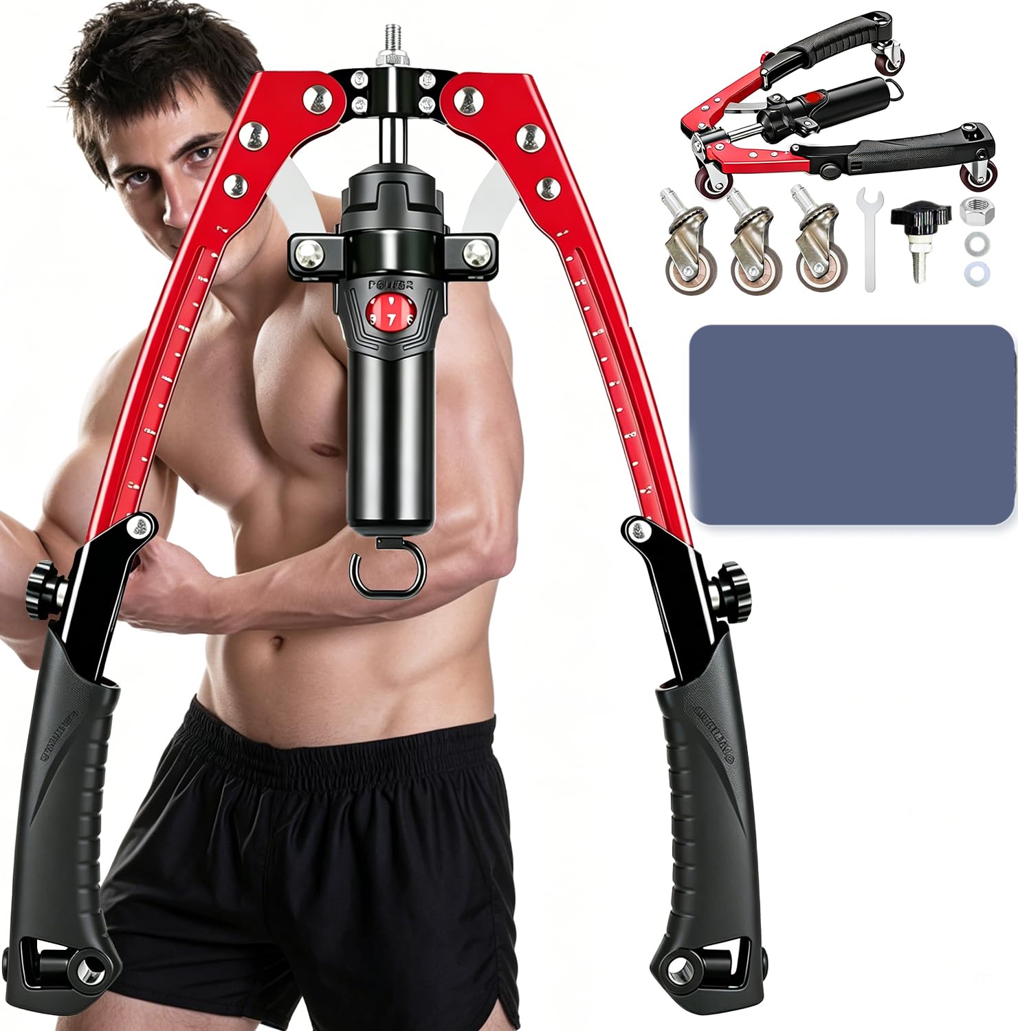 3 in 1 Twister Arm Exerciser, Hydraulic Power Chest Workout Equipment with Ab Roller Wheel, 22-440lbs Adjustable Power Twister Chest Exerciser for Men Women, Upper Body Exercise Equipment for Arm