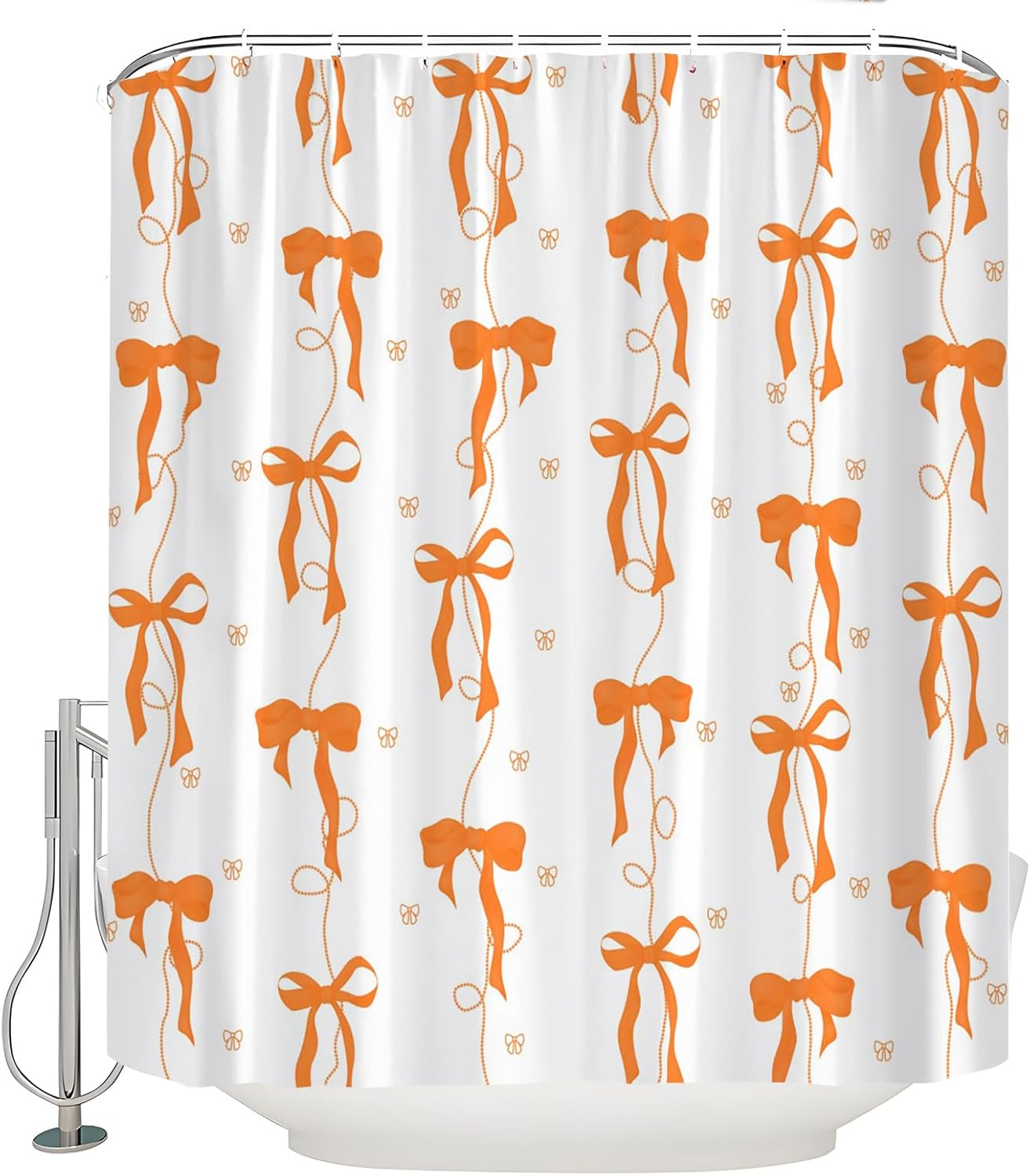 Cute Bow Shower Curtain Orange Aesthetic Bowknot Modern Minimalist White Romantic Bathroom Decor Pretty Polyester Fabric Bath Curtain 70 x 83 Inch