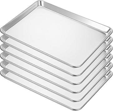 6 Pack Half Size Baking Sheet Pan Cookie Sheet Baking Tray for Oven Aluminum Commercial Pan, Durable & Easy Clean 18x 13