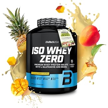 BioTechUSA Iso Whey Zero Whey Protein Isolate Grass-Fed Enzyme-Free Sugar- and Gluten-Free 1816 g Pineapple-Mango With BCAA and glutamine lactose reduced sugar-free gluten free 21 g protein per serving 1816 g pineapple mango