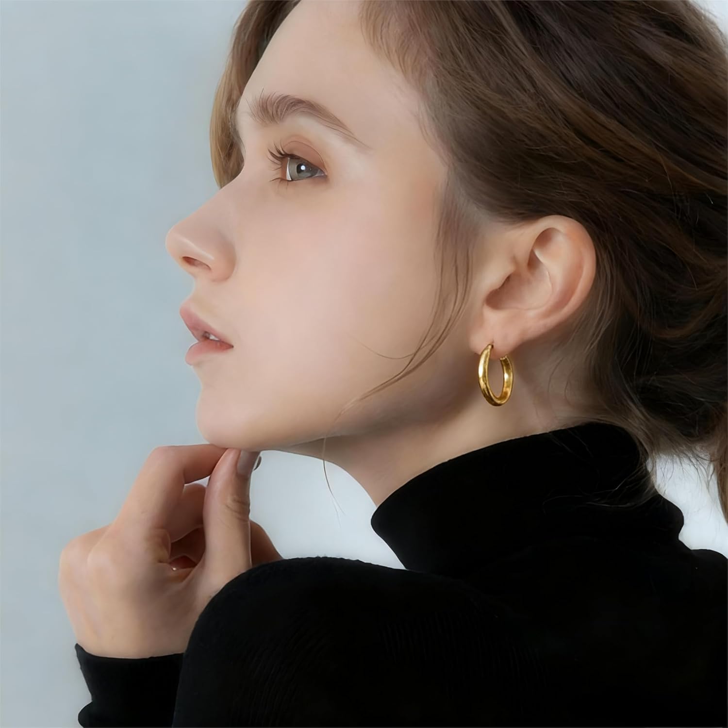 18K Gold Plated/Silver Polished Tubular Diam-22mm Hoop Earrings | Hypoallergenic Spark Trendy Minimalist Hoops | Appropriate Size Meaningful Gift Daily Wear Earrings for Ladies - Image 2