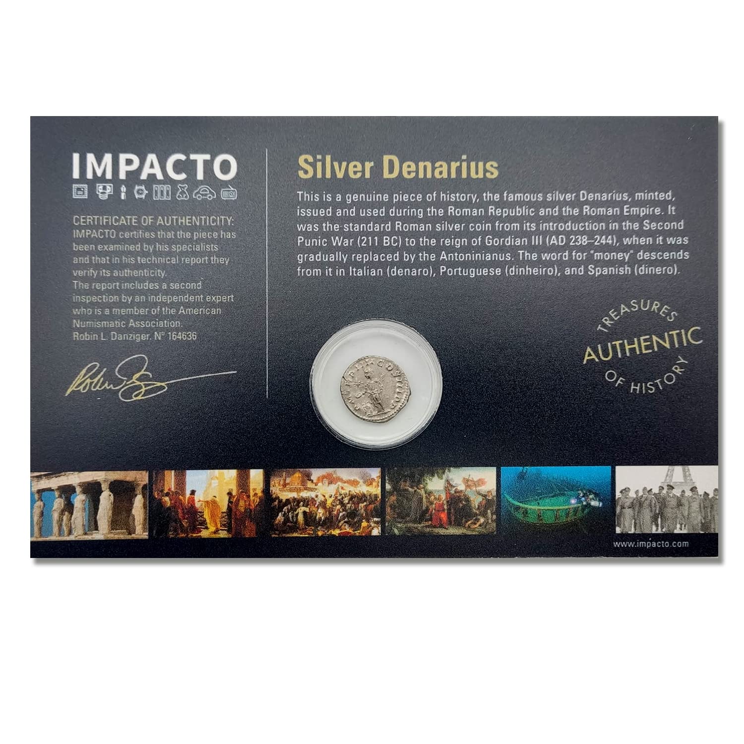 IMPACTO COLECCIONABLES | Autentica Moneta Antica di Roma | Denario d’Argento dell’Impero Romano, la Moneta Che Forgiò Un Impero | Include Certificato di Autenticità