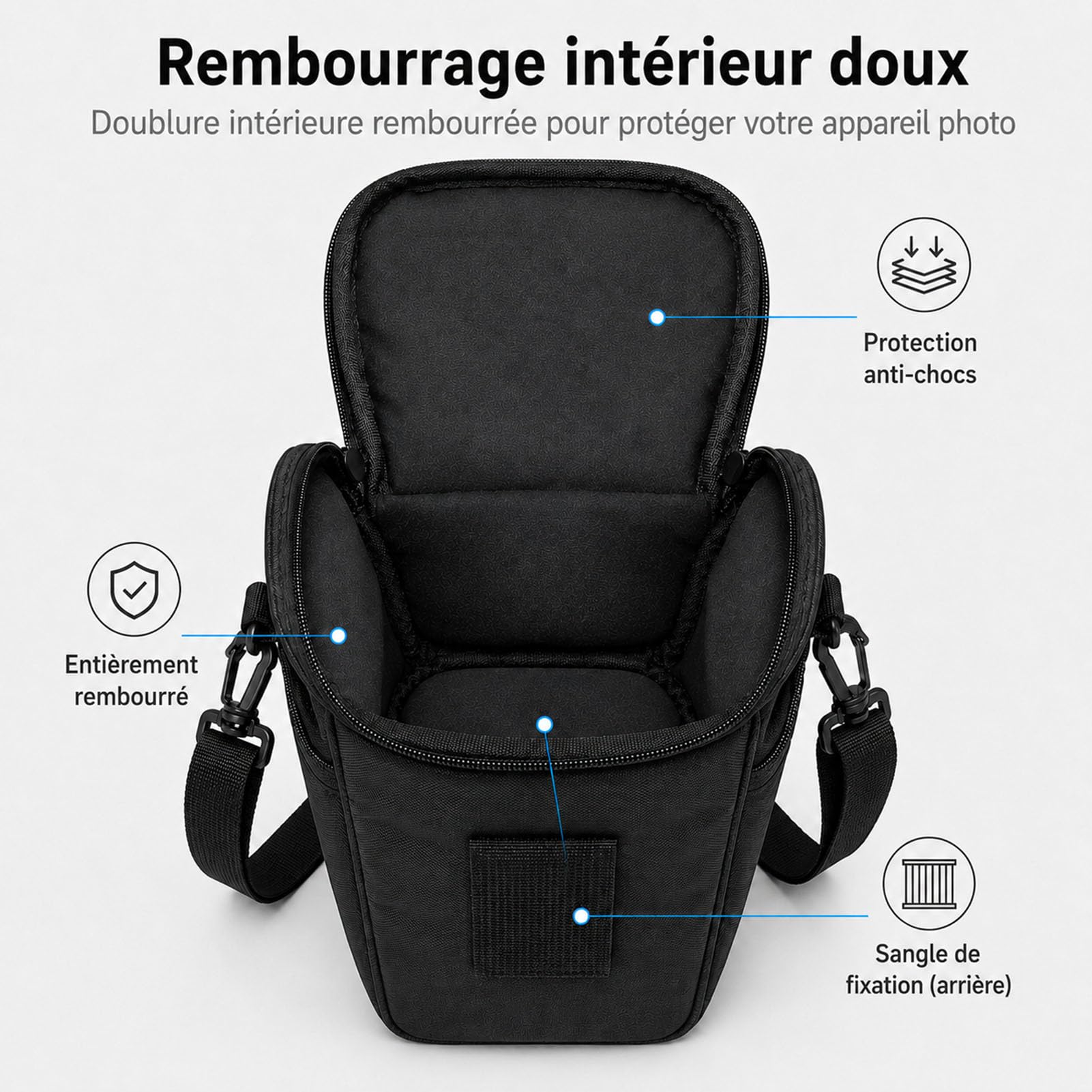 Sac Appareil Photo Noir 21x18x11 cm Sacoche Compacte pour Hybride Numérique Reflex DSLR SLR Bandoulière Amovible Réglable