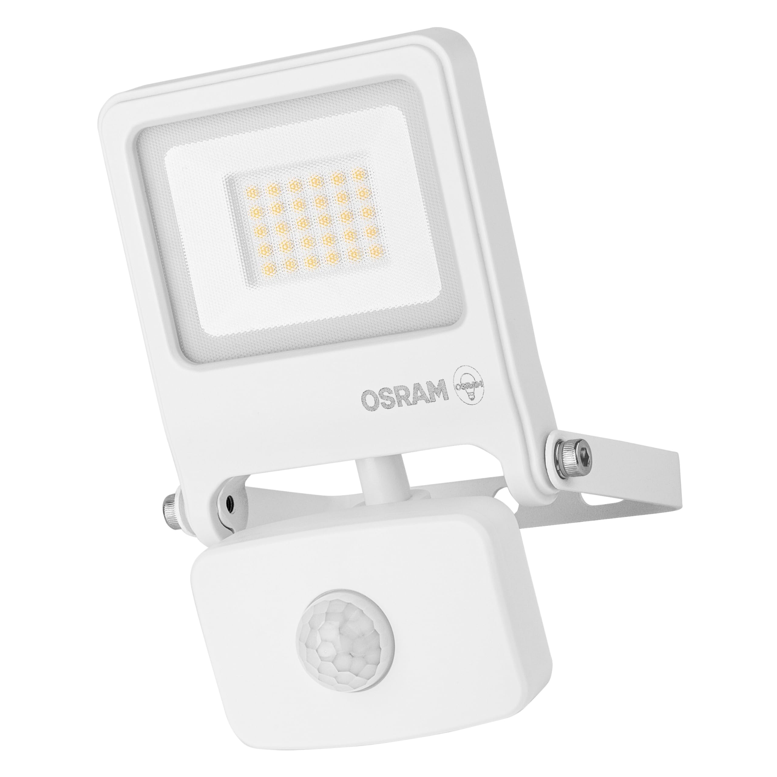 OSRAM Endura Flood PC 20W LED floodlight with Sensor, 3000K Warm White, 1800 lumens, IP44 floodlight with IR Detector, Daylight shutoff, White